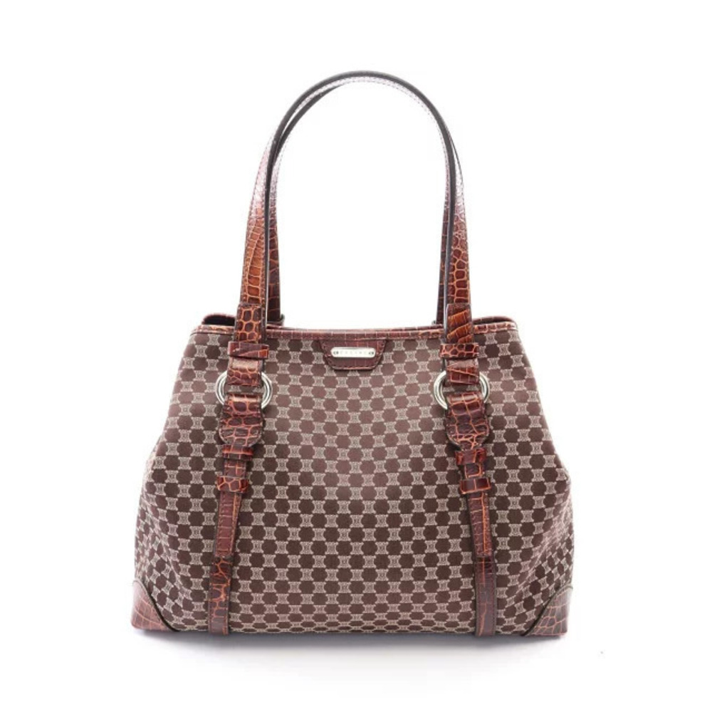 Celine Macadam Crocodile Tote Bag Canvas Leather Brown